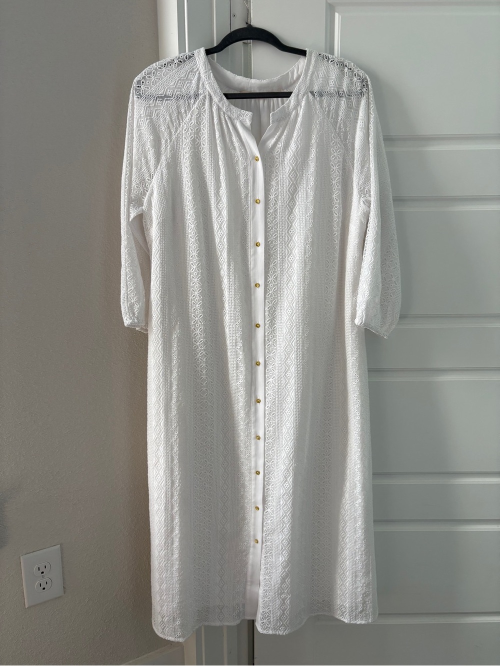 Soft Surroundings White Button-Front Eyelet Midi Dress